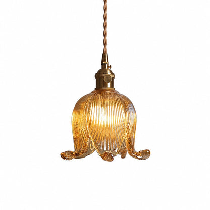 Fawen Retro Floral  Ribbed Glass Shade Pendant Light