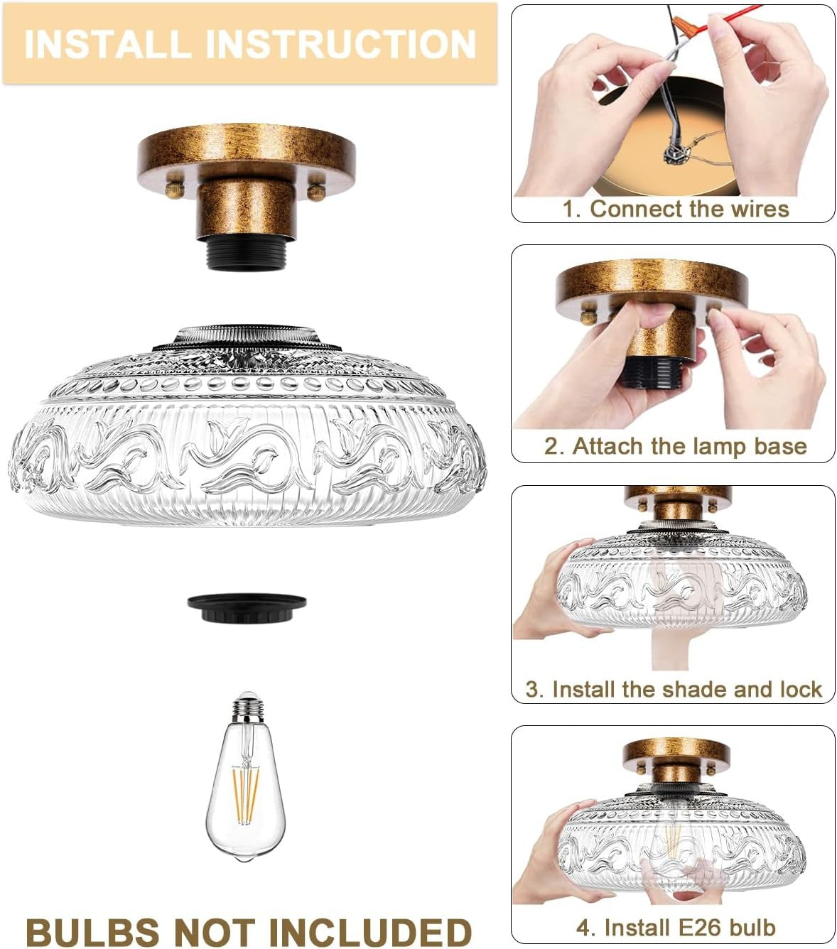 Cassandra American Country Patterned Glass Ceiling Light