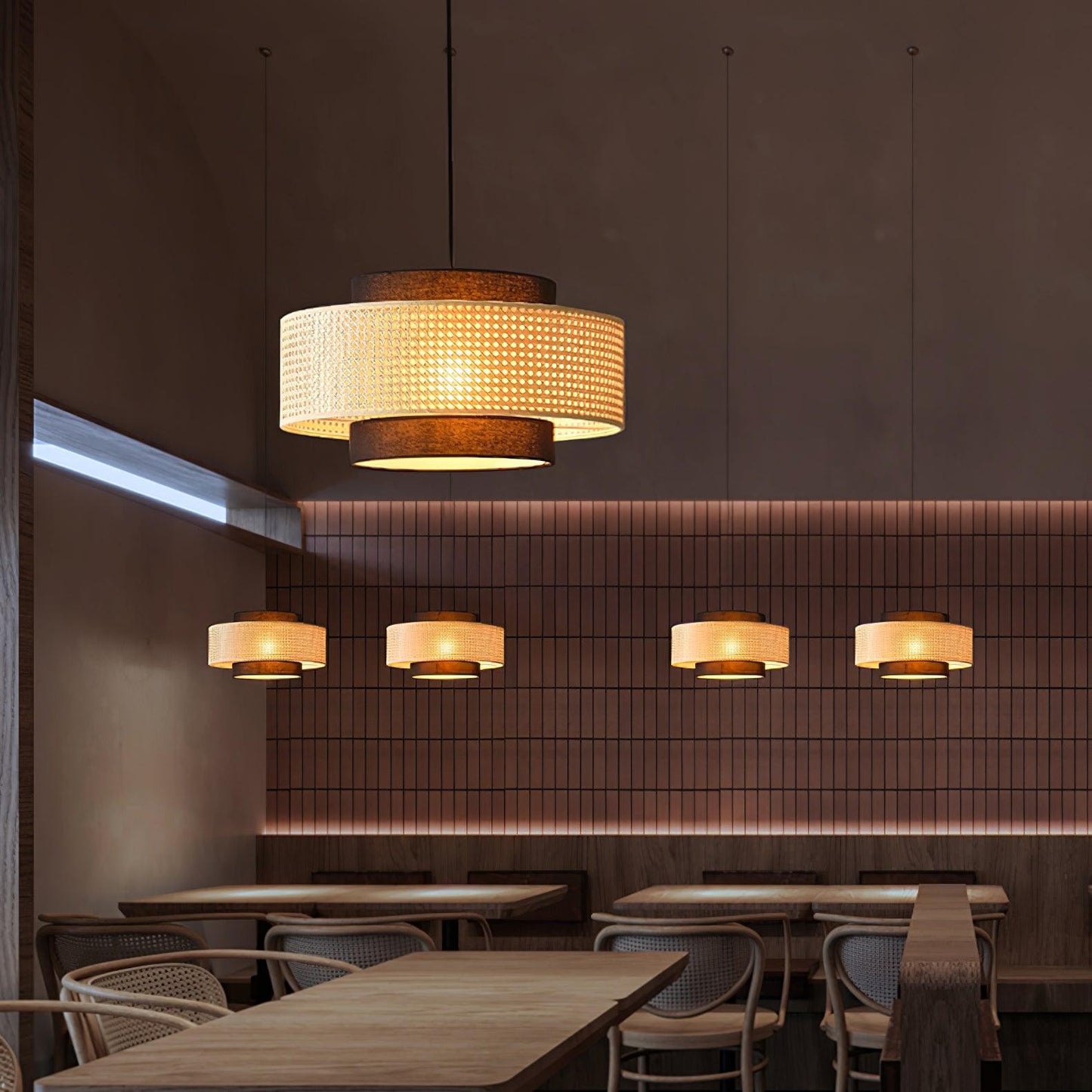 Nivara Rattan Linen Double Drum Pendant Light