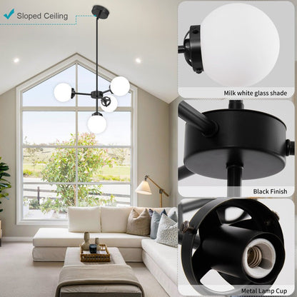 Aelithor 4 Light Opal White Glass Globe Chandelier