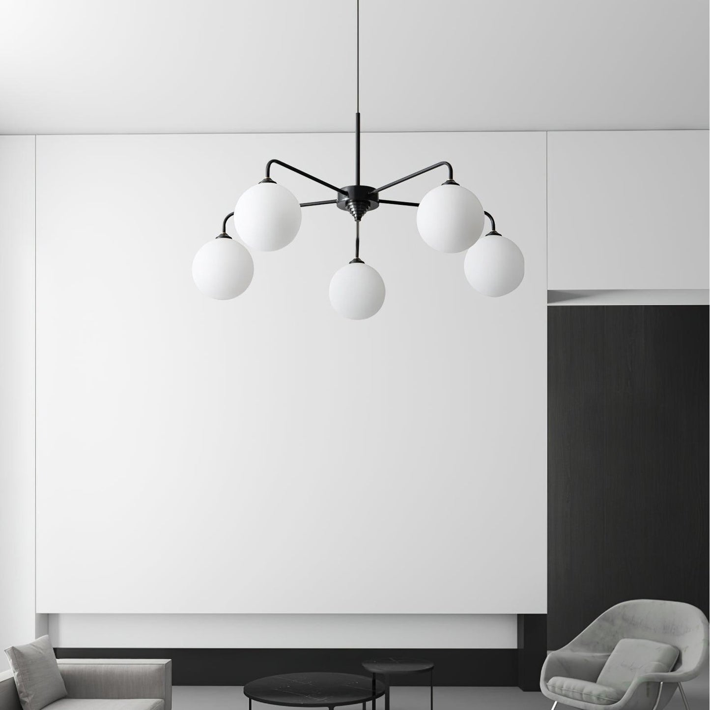 Maytoni Modern 5 Lights White Glass Globe Chandelier