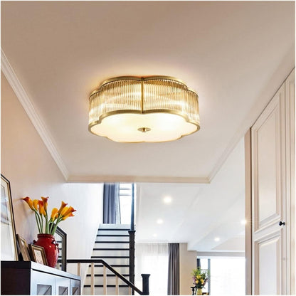 Marcela Traditional Brass Flower Ribbed Glass Ceiling Light