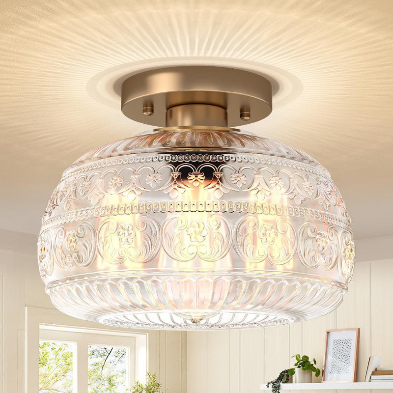 Ixionis Stained Engraved Pattern Glass Flush Mount Ceiling Light
