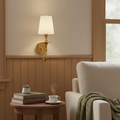 Callan Natural Curved Arm Fabric Gold Wall Sconce
