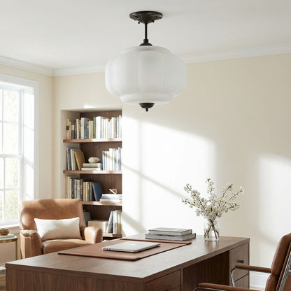 Vortan Antique Brass Green Glass Semi-Flush Mount Eloise Pendant Lamp