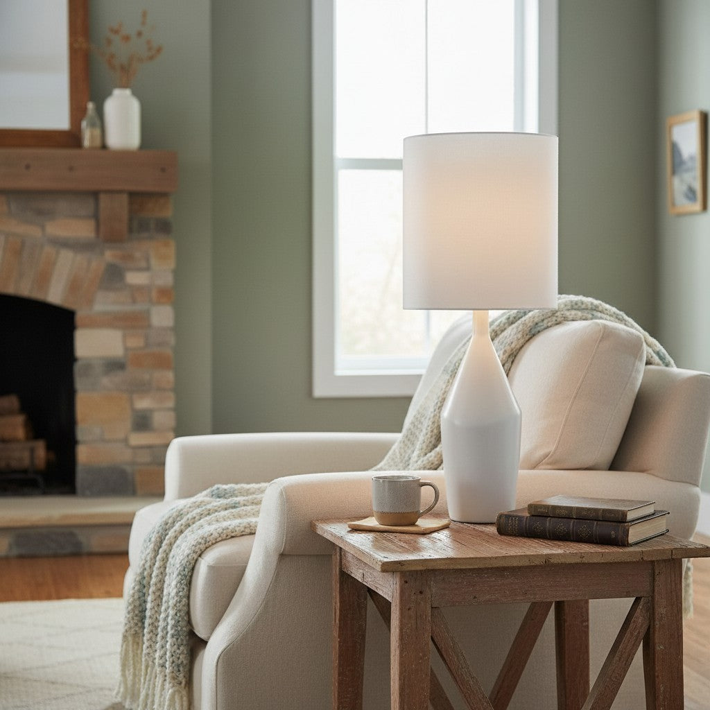Daphne Vintage Ceramic Linen Shade Table Lamp