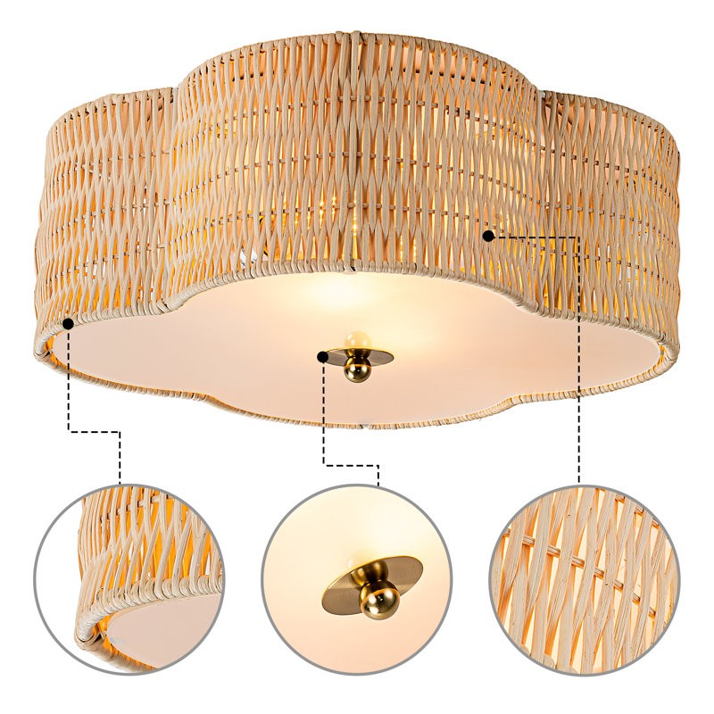 Zardo Coastal Boho Style Rattan Lamp Shade Flush Mount Ceiling Light