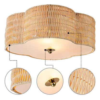 Zardo Coastal Boho Style Rattan Lamp Shade Flush Mount Ceiling Light