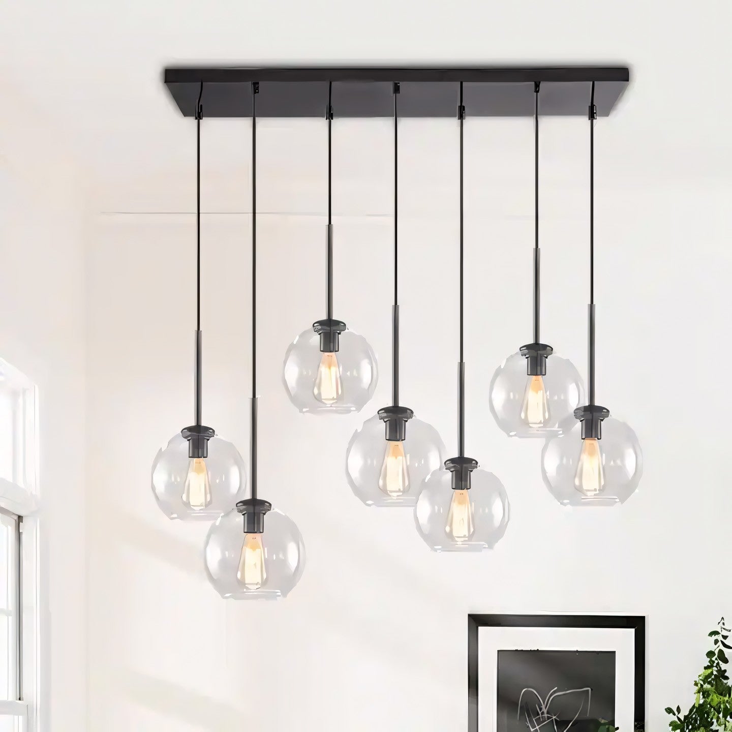 Kymar Mid Century 7-Lights Linear Cluster Globe Pendant Light