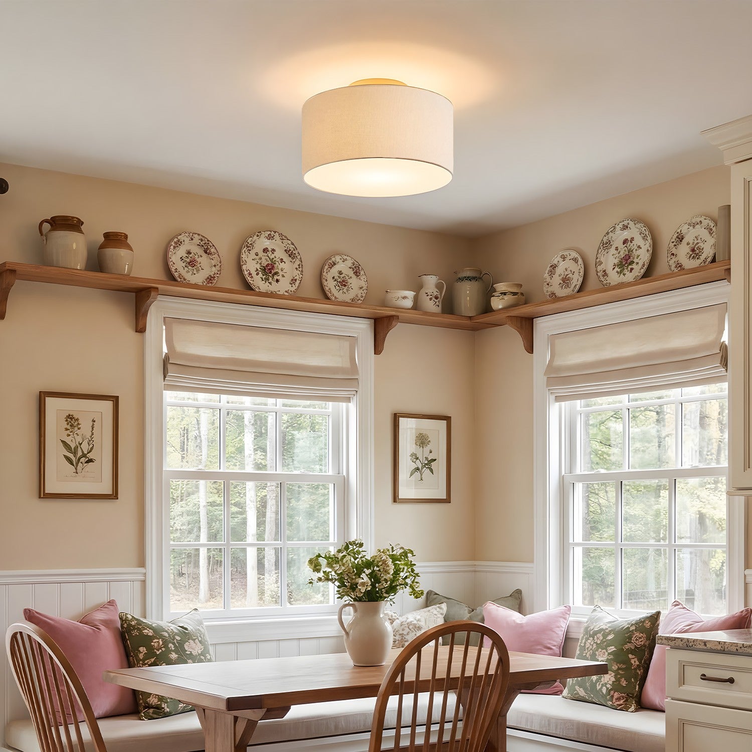 Joram White Linen Drum Ceiling Light