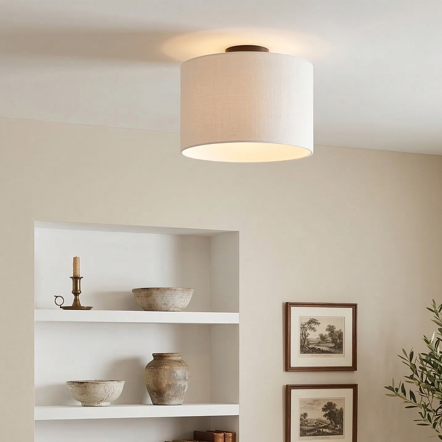 Kaethe Fabric Drum Shade Semi Flush Mount Light