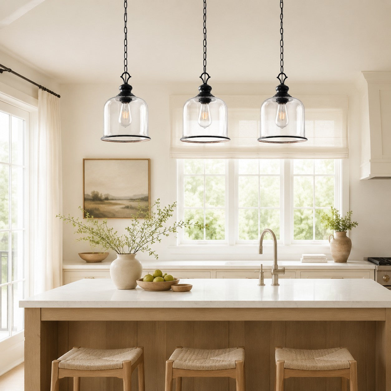 Sander Farmhouse Vintage Bell Clear Glass Pendant Light