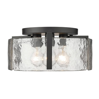 Ozu Modern Water Ripple Glass Drum Flush Mount Light