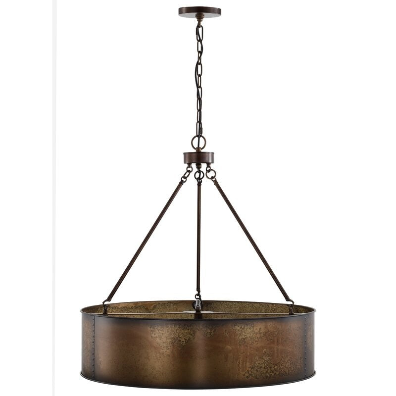 Ezra Vintage Bronze Industrial Pendant Light with Drum Shade