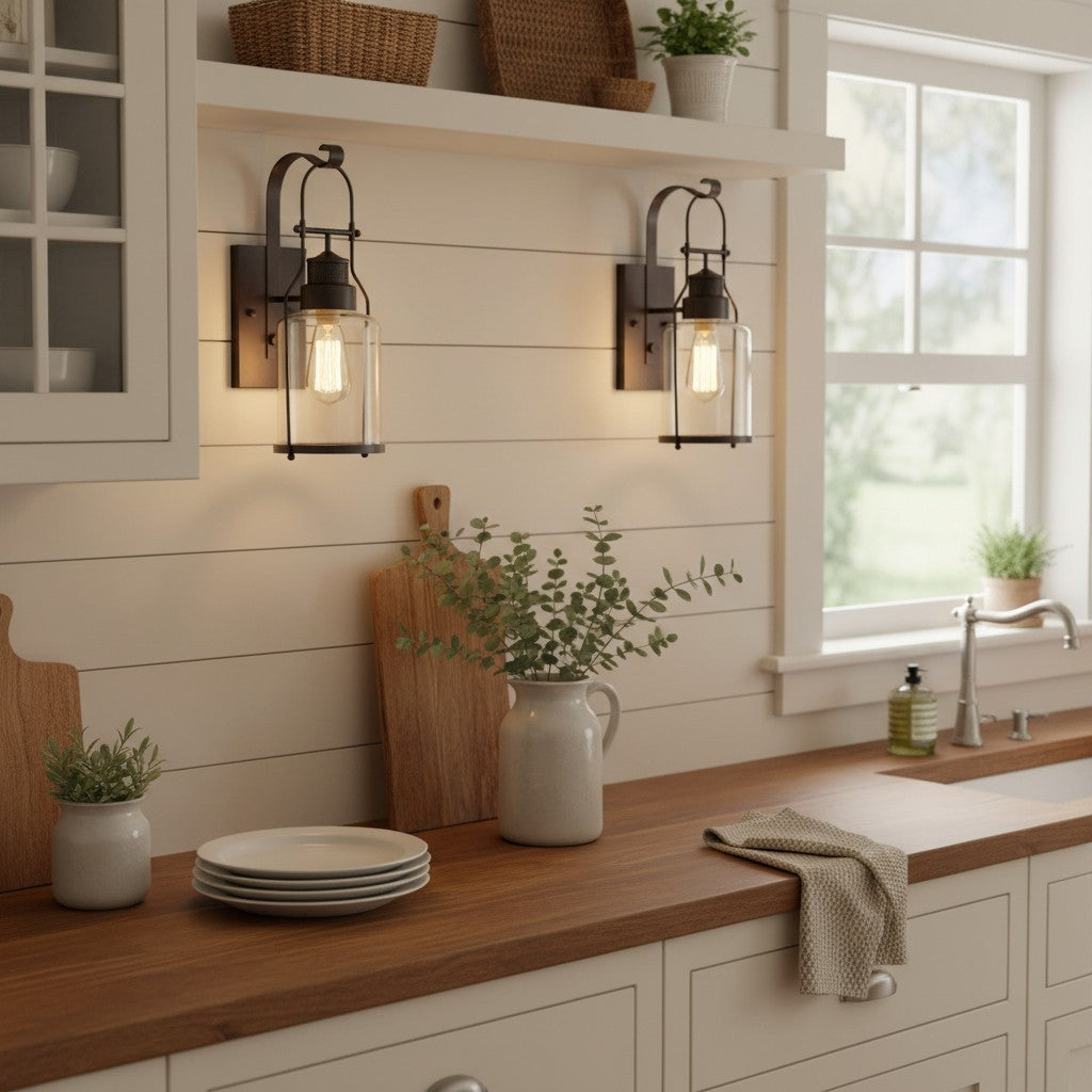 Bureau Industrial Antique Iron Glass Jar Wall Sconce