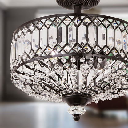 Parnika Luxury Carved Crystal Drum Semi Flush Chandelier