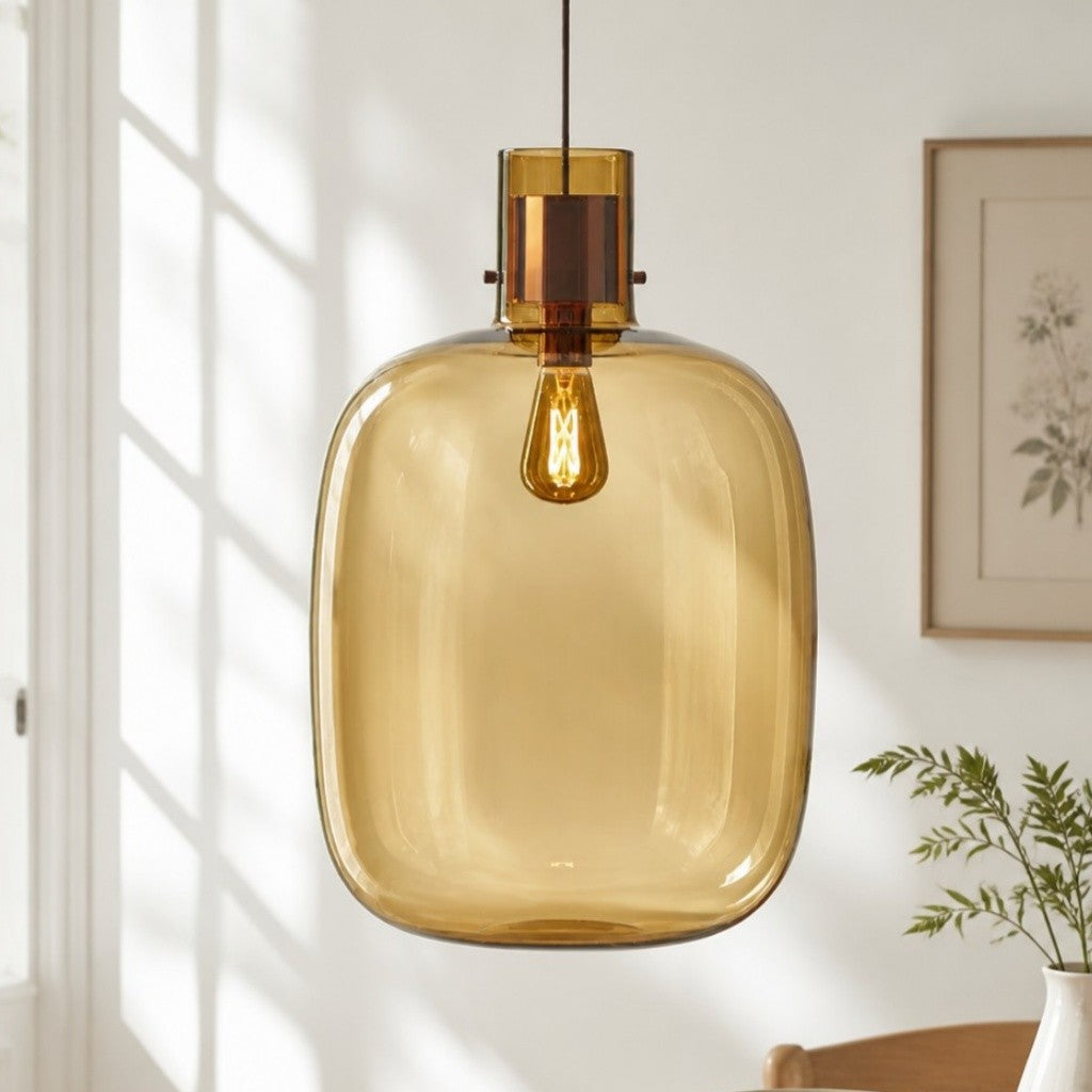 Dravon Minimalist Amber Glass Bottle Pendant Light