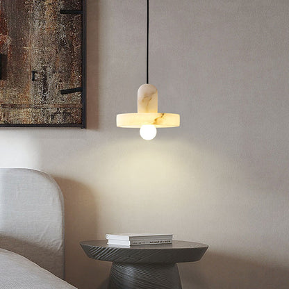 Vyndorix Farmhouse Hat Shaped Alabaster Pendant Light