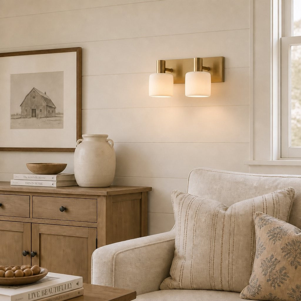 Aura Modern Brass Cylinder Porcelain Wall Sconce