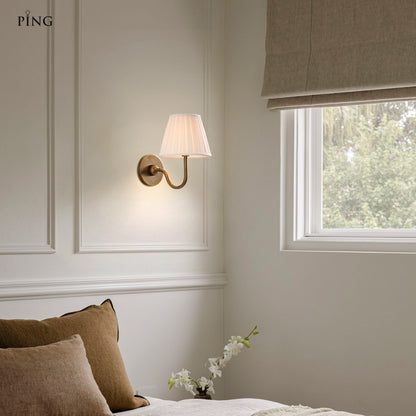 Stefania Rustic White Pleated Fabric Shade Sconce