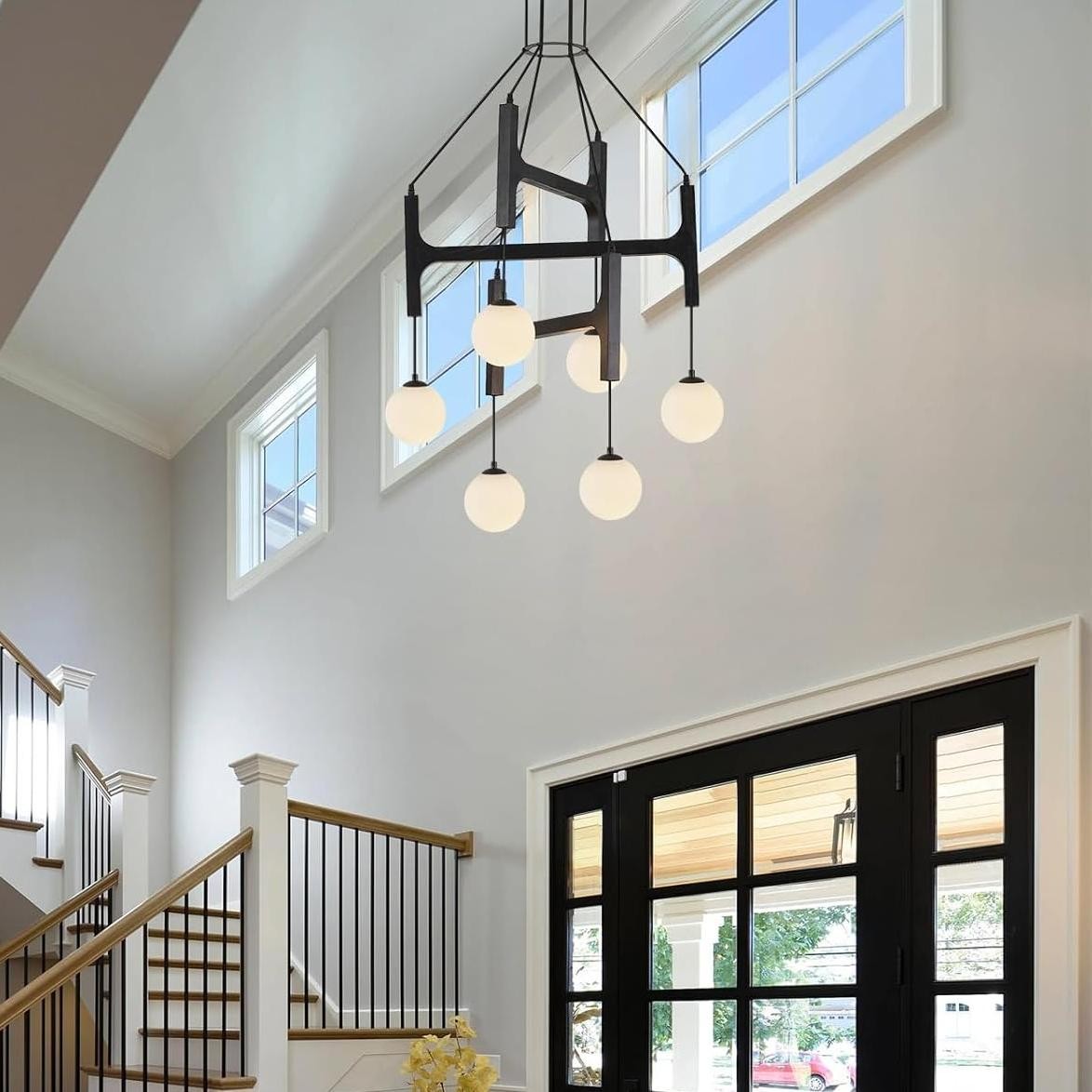 Astraea Farmhouse Wooden Branch Milk Glass Globe Chandelier