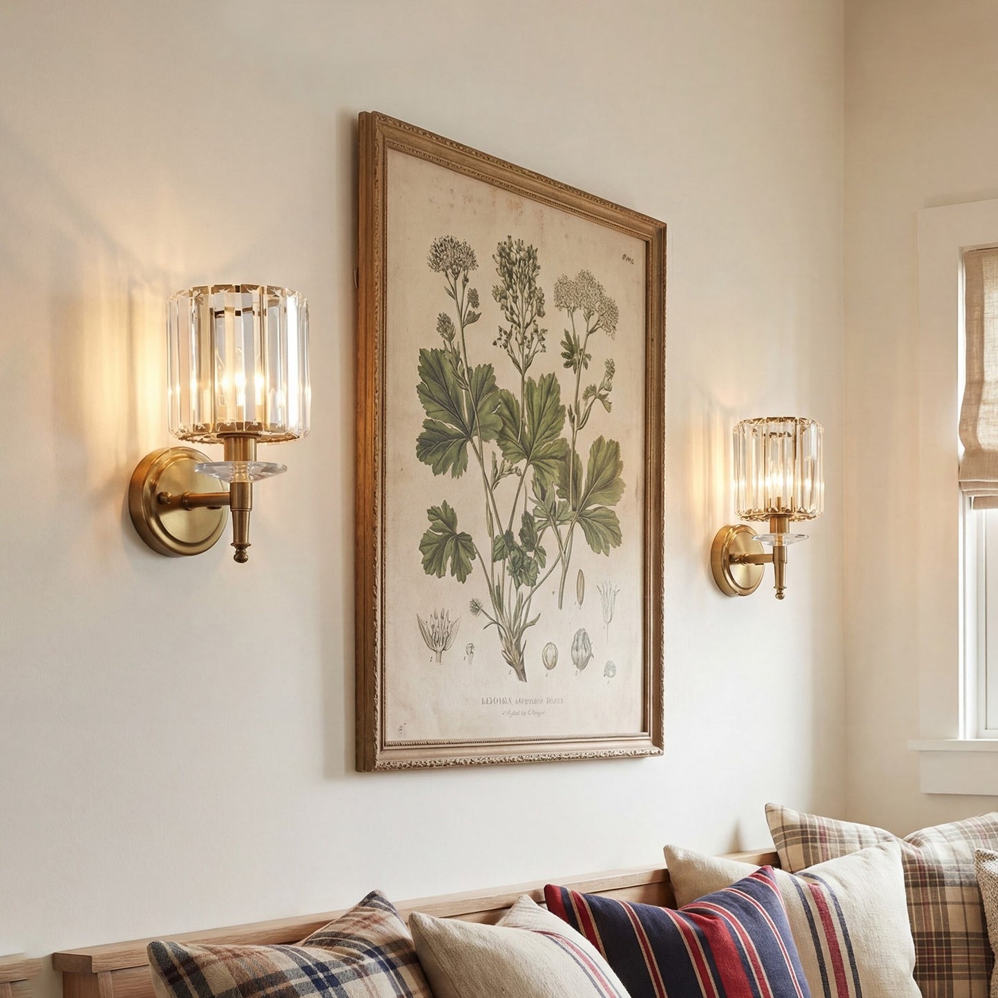 Solstice Brushed Brass Crystal Ribbed Glass Wall Sconce
