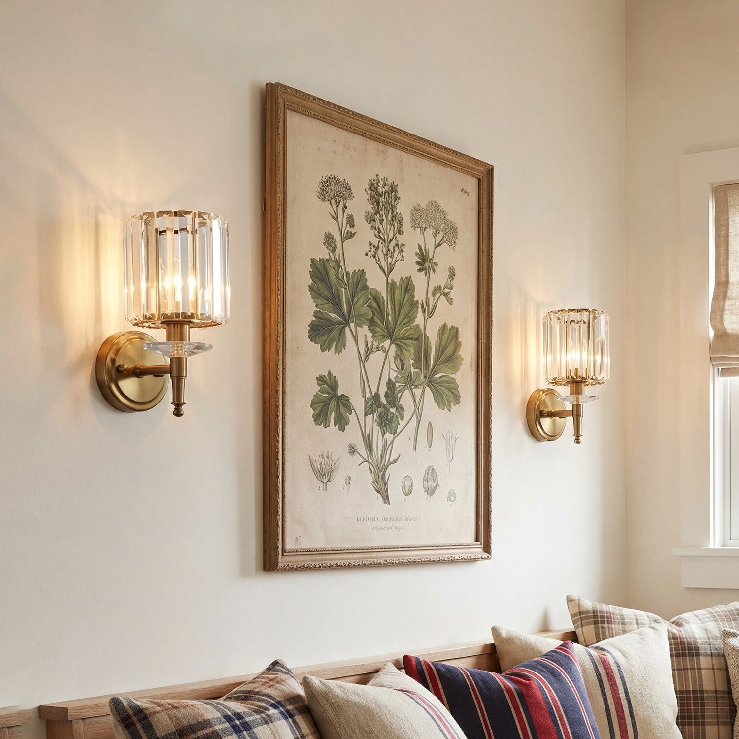 Solstice Brushed Brass Crystal Ribbed Glass Wall Sconce