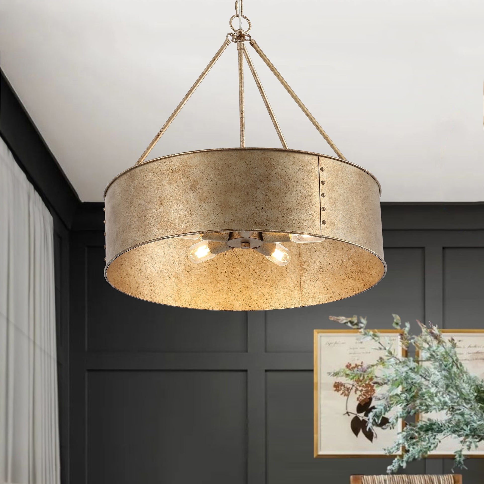 Bradley Industrial Distressed Metal Drum Shade Chandelier