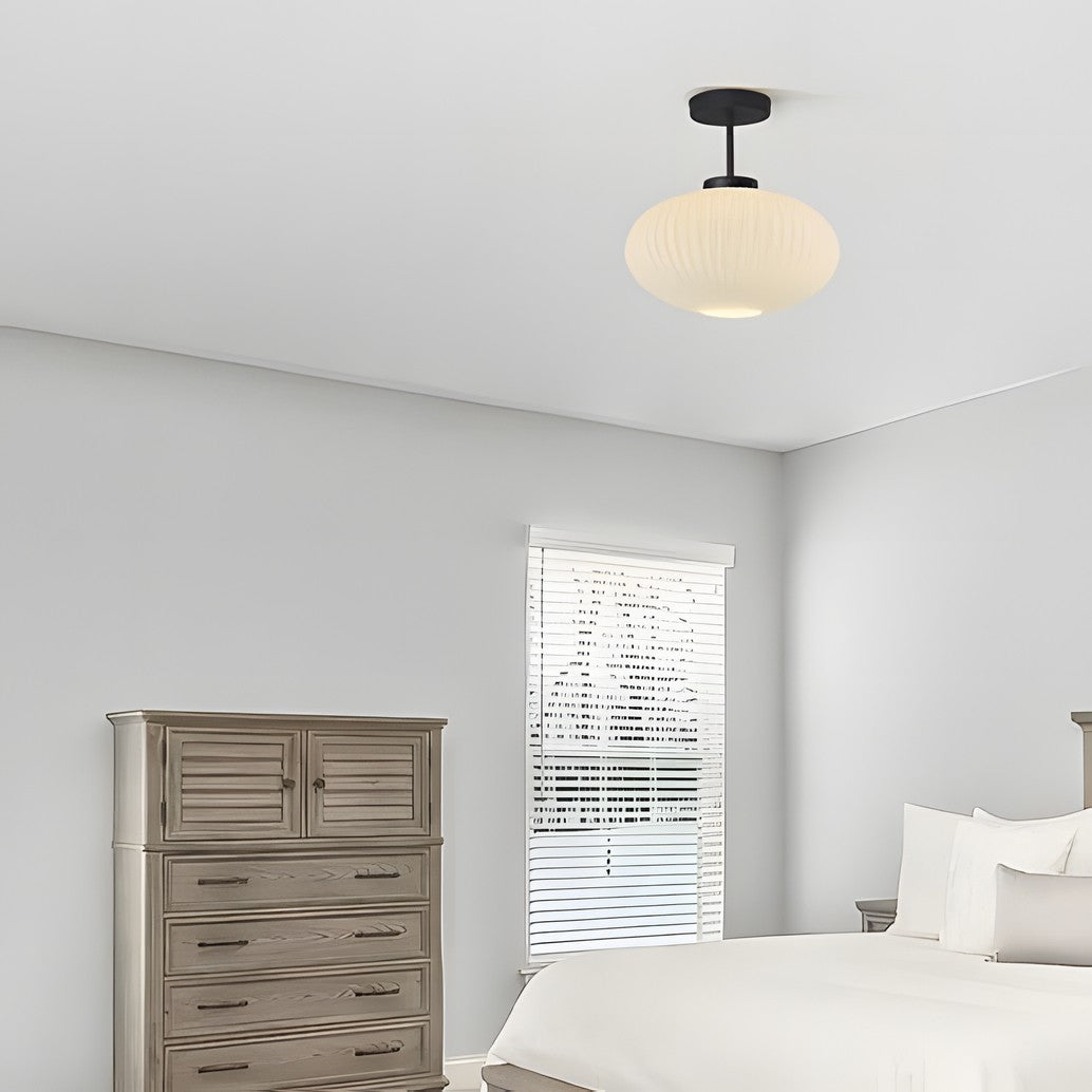 Jorik Natural Green Ribbed Glass Oval Ceiling Light