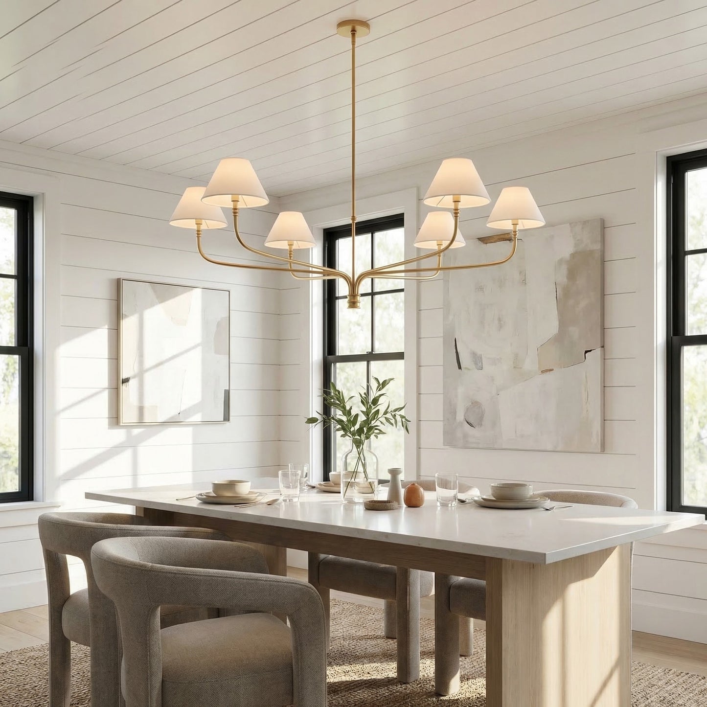 Ashlyn Modern 5/6 Light White Linen Conical Chandelier