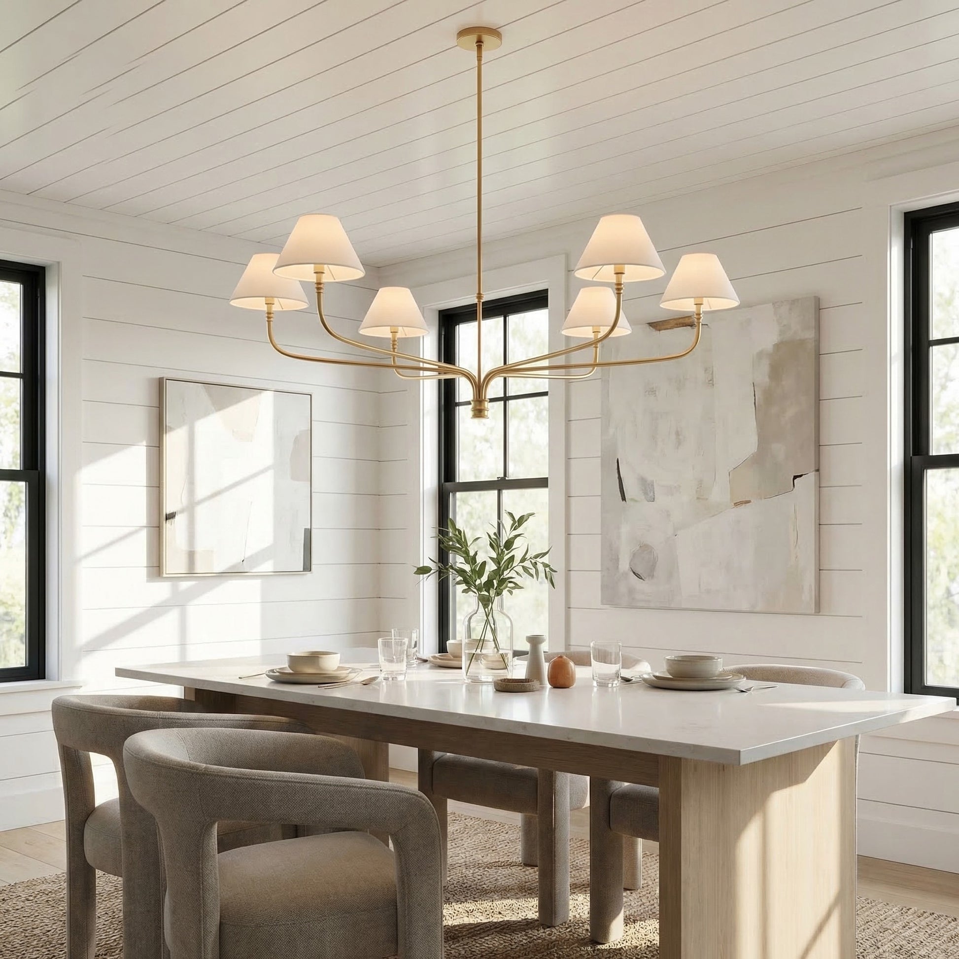 Ashlyn Modern 5/6 Light White Linen Conical Chandelier