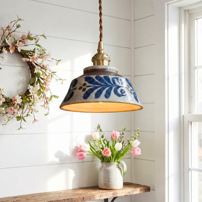 Hussein Vintage Hand-painted Ceramic Pendant Light