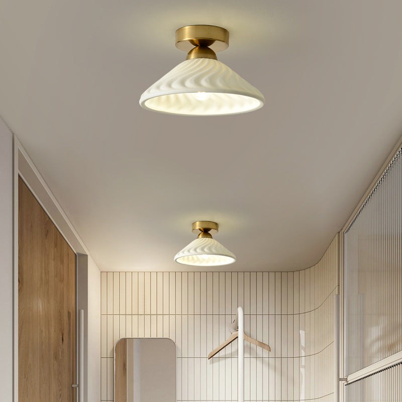 Rethen Light Luxury White Round Textured Ceramic Ceiling Light