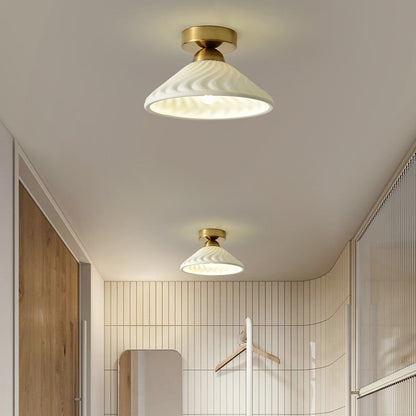 Rethen Light Luxury White Round Textured Ceramic Ceiling Light