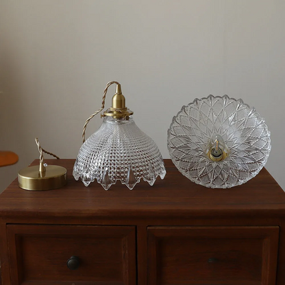 Gyran Retro Brass Lace Glass Pendant Light