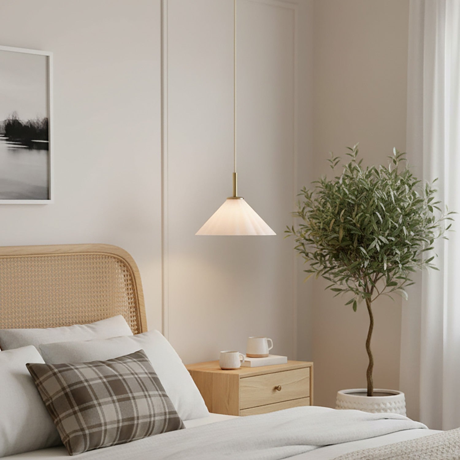Veythra Modern Minimalist Rippled Glass Cone Pendant Lamp