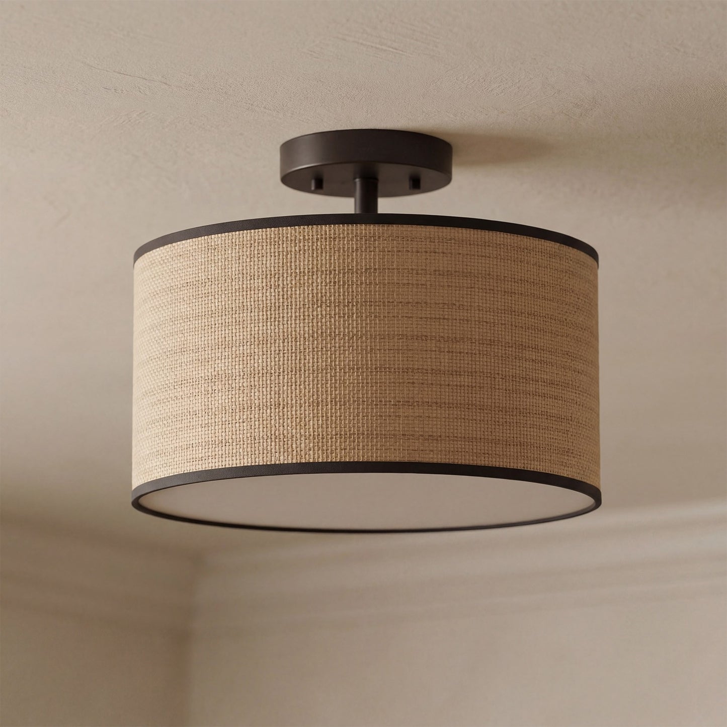 James Rustic Drum Woven Flush Mount Ceiling Light