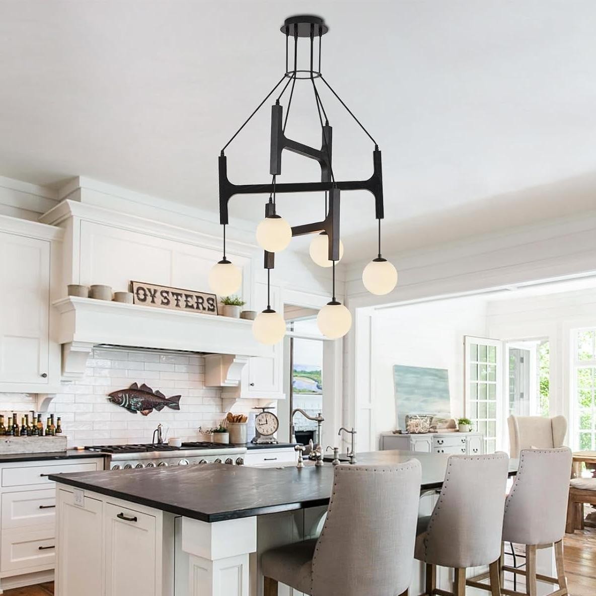 Astraea Farmhouse Wooden Branch Milk Glass Globe Chandelier