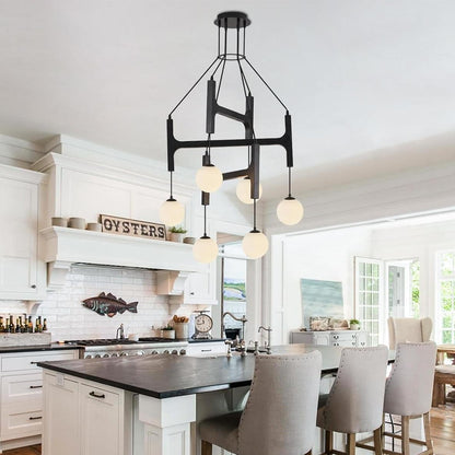 Astraea Farmhouse Wooden Branch Milk Glass Globe Chandelier