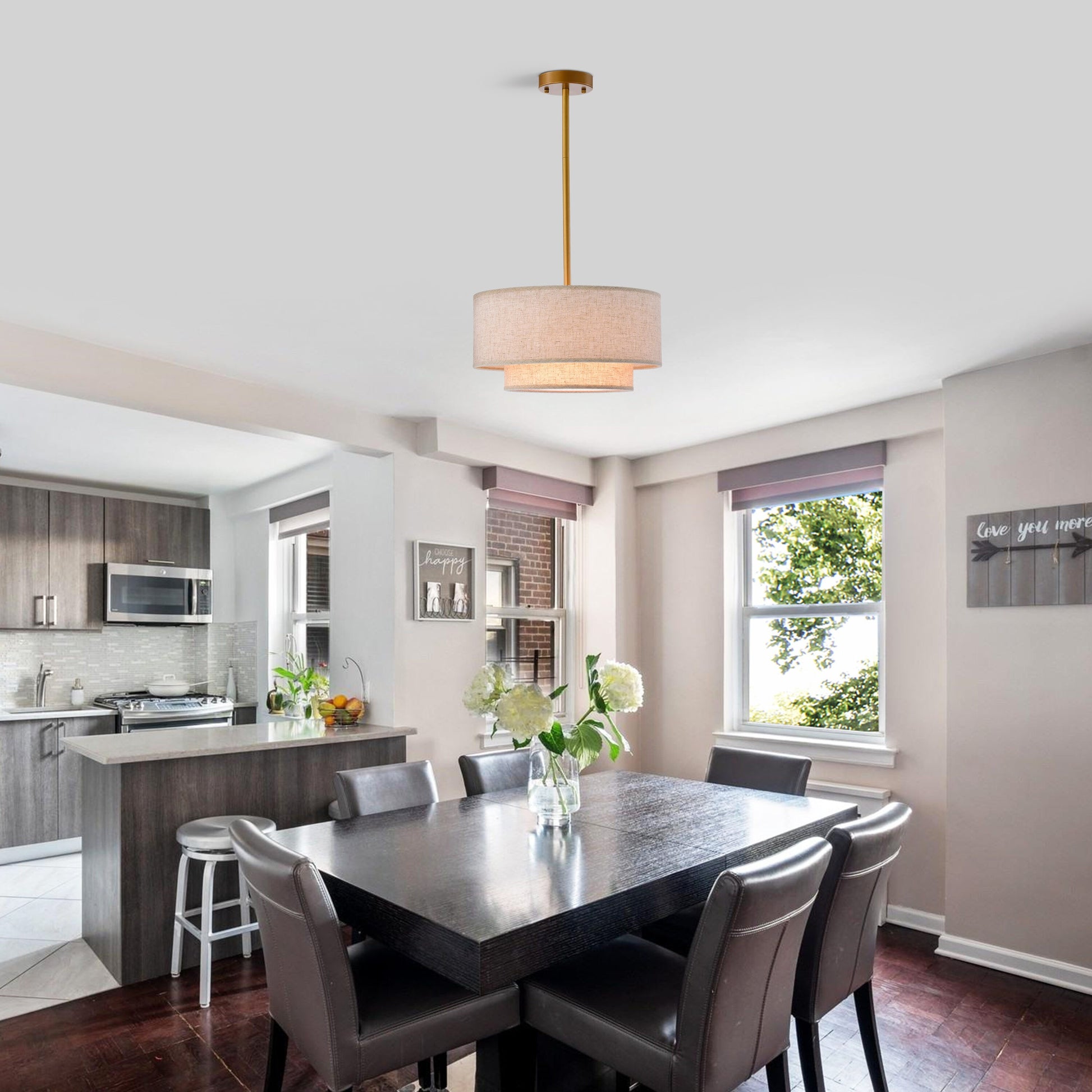 Aevon 3-Light Matte Brown Double Drum Pendant Light