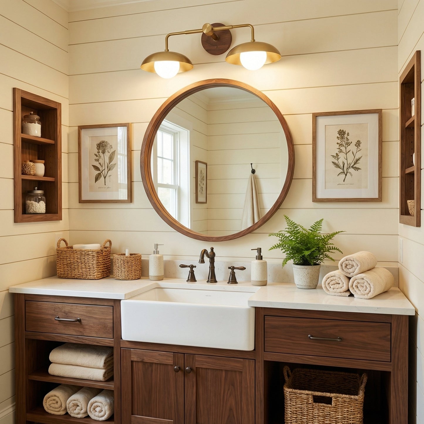 Katya Mid-century Wood Metal Double Dome Wall Sconce