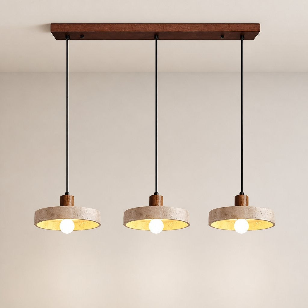 Harlow Wabi-Sabi Travertine & Wood Circular Pendant Light