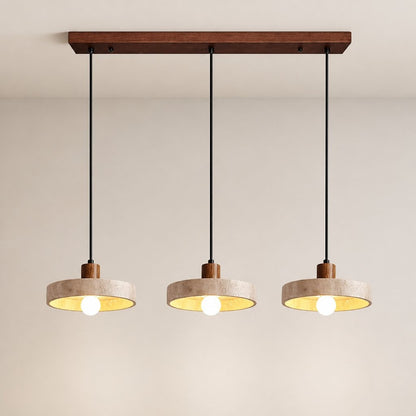 Harlow Wabi-Sabi Travertine & Wood Circular Pendant Light