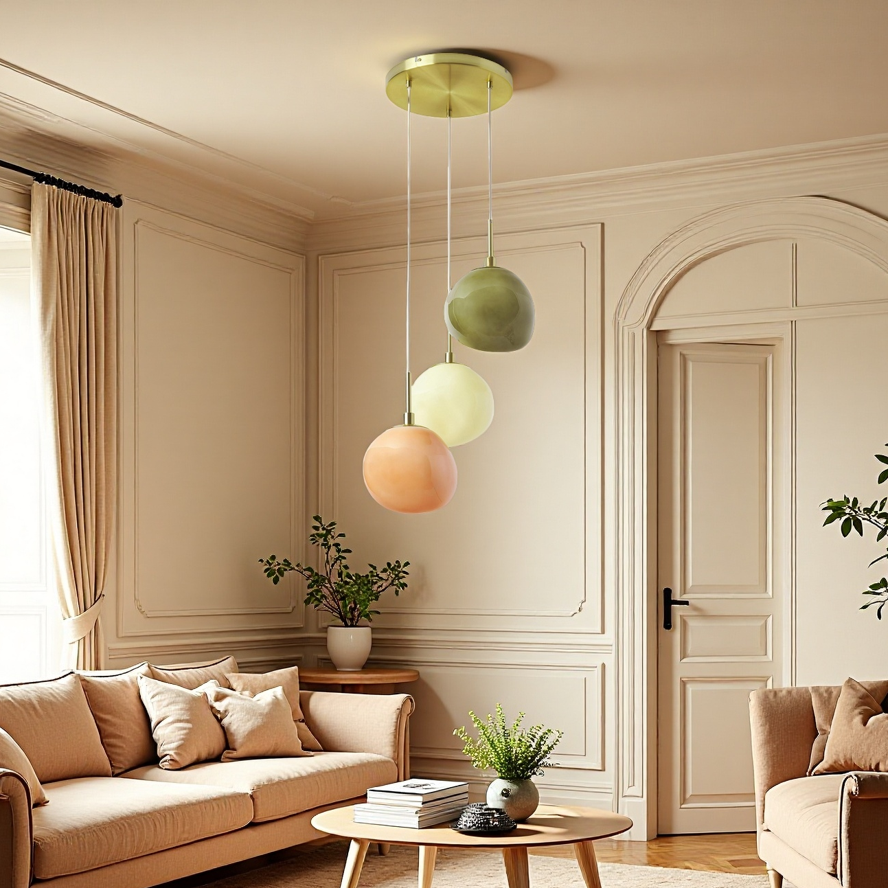 Baya Natural Three-Color Opal Glass Cluster Pendant Light