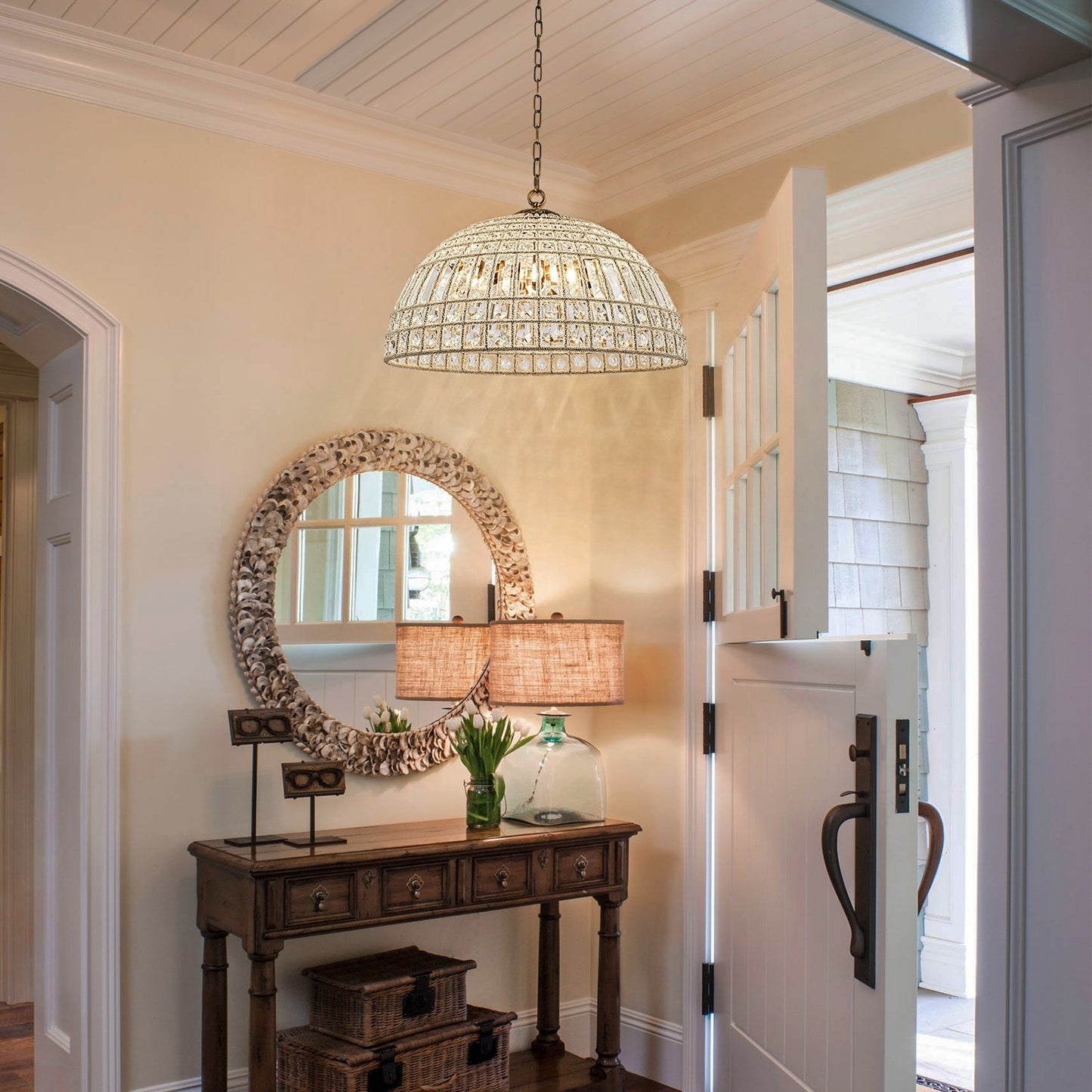 Zeldan Modern French Antique Bronze Dome Crystal Chandelier