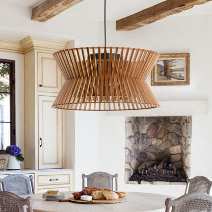 Freja Boho Wood Drum Chandelier