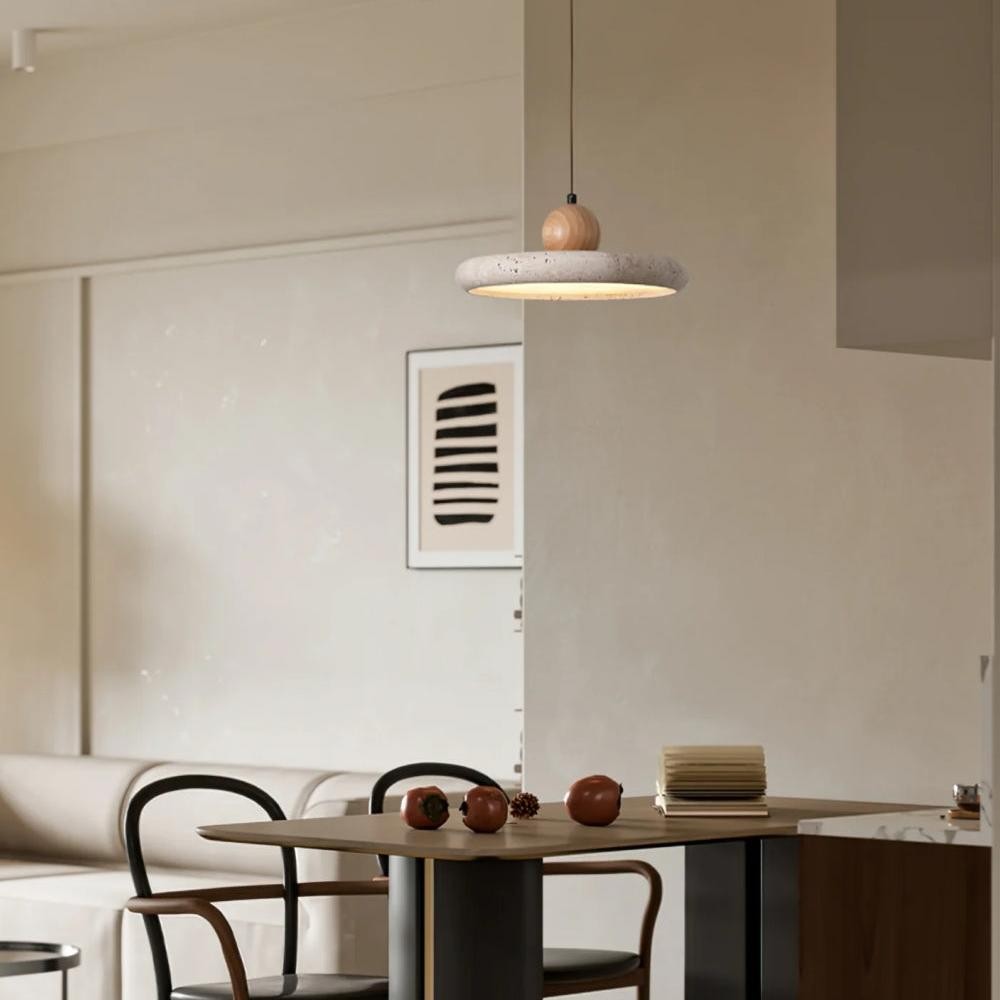 Aggiea Minimalist Yellow Travertine Frisbee Pendant Lamp