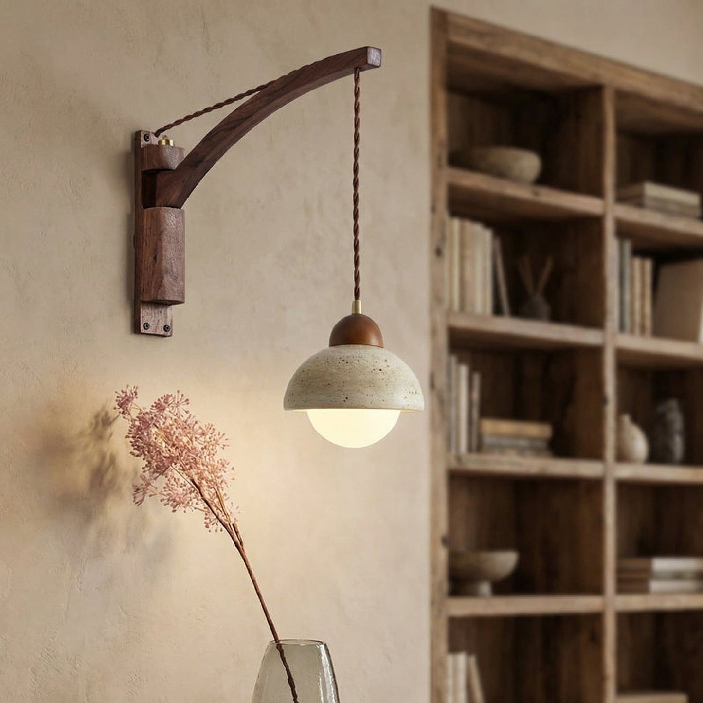 Josiah Modern Solid Wood Travertine Wall Lamp
