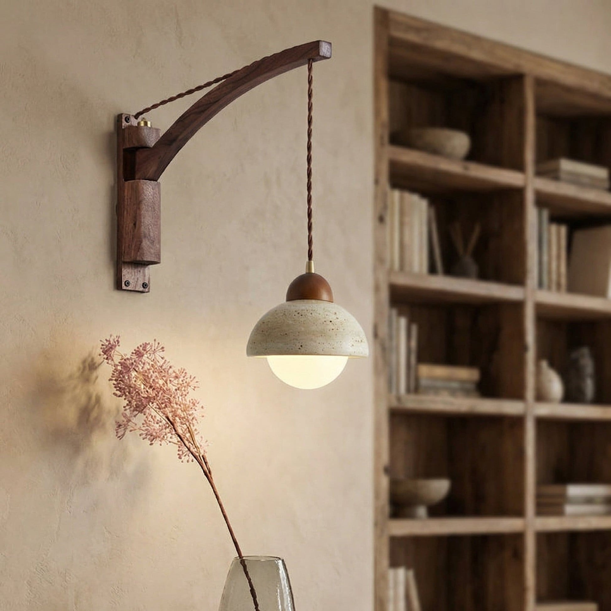 Josiah Modern Solid Wood Travertine Wall Lamp