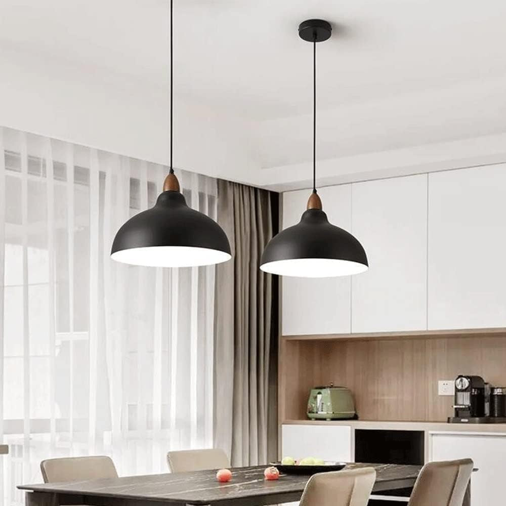 Zarek ‎Minimalist Walnut Wrought Iron Bowl Shaped Pendant Light